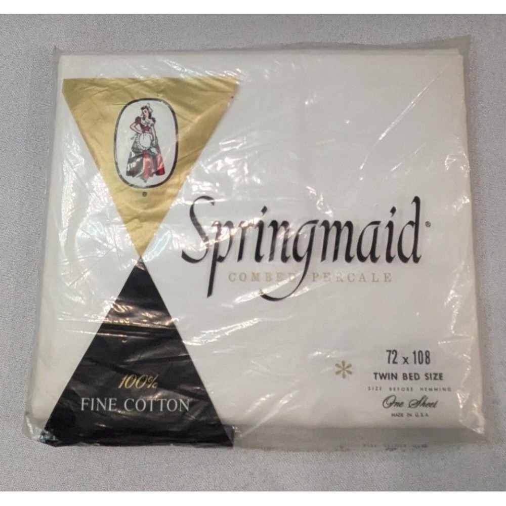 Springmaid Flat Sheet Twin White NEW Vintage 100% Cotton Combed Percale USA Made